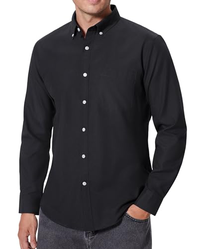 Alimens & Gentle Herren Oxford Hemden Regular Fit Button Down Hemd Business Casual Shirts Langarm Kleid Hemd, Schwarz, Mittel von Alimens & Gentle