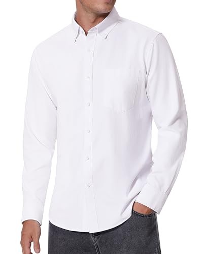 Alimens & Gentle Herren Oxford Hemden Regular Fit Button Down Hemd Business Casual Shirts Langarm Kleid Hemd, Weiss/opulenter Garten, Mittel von Alimens & Gentle