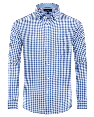 Alimens & Gentle Herren Plaid Button Down Shirts Baumwolle Langarm Kleid Shirts Regular Fit Gingham Shirts, Blau-weißes Plaid, L von Alimens & Gentle