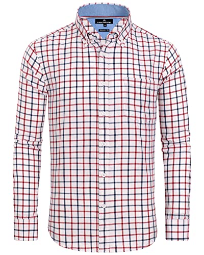 Alimens & Gentle Herren Plaid Button Down Shirts Baumwolle Langarm Kleid Shirts Regular Fit Gingham Shirts, Rot, Gingham, L von Alimens & Gentle