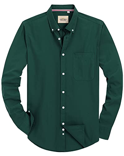 Alimens & Gentle Herren Solid Oxford Hemd Langarm Button Down Shirts mit Tasche, Dunkelgrün-Gurtband, 3X-Groß von Alimens & Gentle