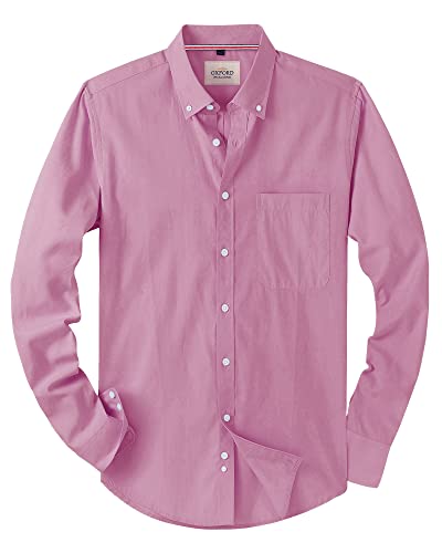 Alimens & Gentle Herren Solid Oxford Hemd Langarm Button Down Shirts mit Tasche, Dunkelrosa Farb-Gurtband, XL von Alimens & Gentle
