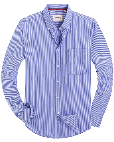 Alimens & Gentle Herren Solid Oxford Hemd Langarm Button Down Shirts mit Tasche, Hellblau gestreift, L von Alimens & Gentle