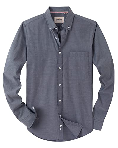 Alimens & Gentle Herren Solid Oxford Hemd Langarm Button Down Shirts mit Tasche, Hellgraues Gurtband, 5X-Groß von Alimens & Gentle