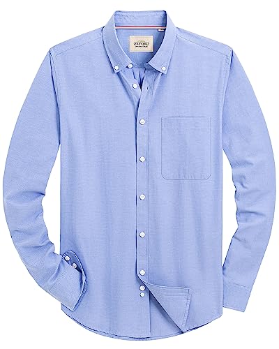 Alimens & Gentle Herren Solid Oxford Hemd Langarm Button Down Shirts mit Tasche, Klassisches blaues Gurtband, 3X-Groß von Alimens & Gentle
