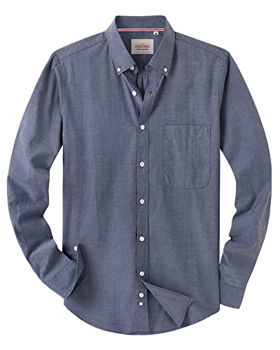 Alimens & Gentle Herren Solid Oxford Hemd Langarm Button Down Shirts mit Tasche, Marineblaues Gurtband, 5X-Groß von Alimens & Gentle