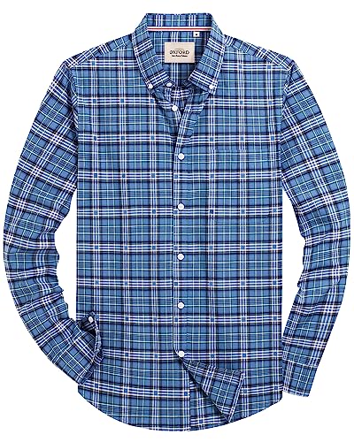 Alimens & Gentle Herren Solid Oxford Hemd Langarm Button Down Shirts mit Tasche, Plaid-blau, Mittel von Alimens & Gentle