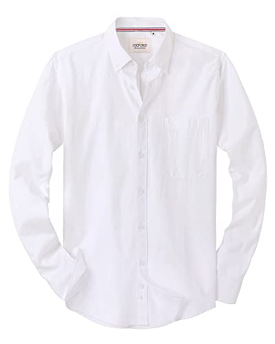 Alimens & Gentle Herren Solid Oxford Shirt Langarm Button Down Shirts mit Tasche, Weißes Gurtband, 3X-Groß von Alimens & Gentle