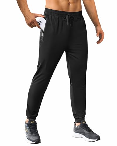 Herren Sportlich Laufen Jogger Workout Gym Hosen Leichtgewicht Jogging Track Casual Pant mit Reißverschlusstaschen A-Schwarz S von Alimens & Gentle