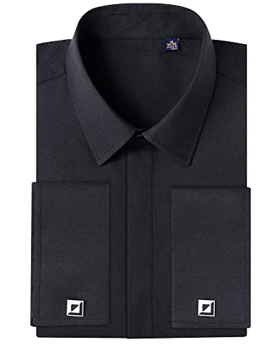 Alimens & Gentle Herrenhemden, französische Manschette, langärmelig, normale Passform, formelle Smoking-Manschettenknöpfe, Schwarz, 39 cm Hals 81 cm- 84 cm Ärmel von Alimens & Gentle