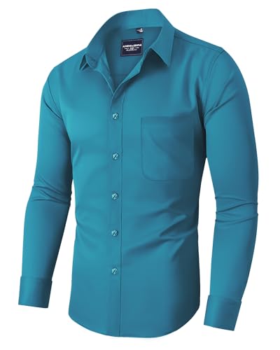 Alimens & Gentle Herrenhemden, langärmelig, knitterfrei, Stretch, einfarbig, formell, Button-Down-Shirt mit Tasche, Blau Grün, Mittel Alimens & Gentle Herrenhemden, langärmelig, knitterfrei, Stretch, einfarbig, formell, Button-Down-Shirt mit Tasche, Blau Grün, Mittel von Alimens & Gentle
