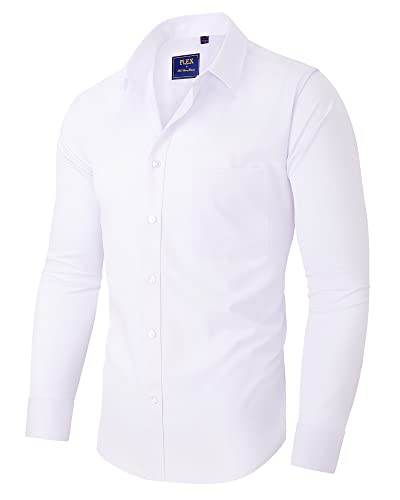 Alimens & Gentle Herrenhemden Slim Fit Solid Langarm Stretch Faltenfrei Button Down Shirt mit Tasche, Weiß, X-Groß von Alimens & Gentle