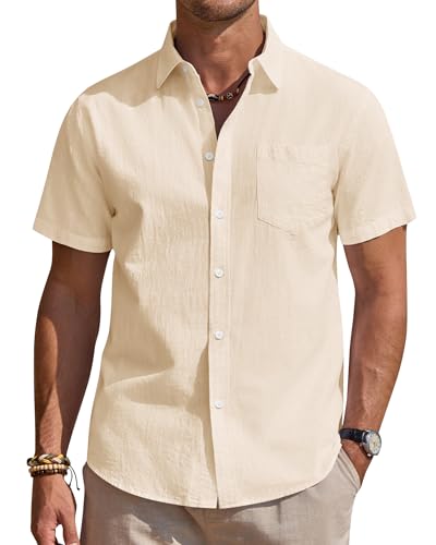 Alimens & Gentle Leinenhemd Herren Kurzarm Hemd Männer Leinen Shirt Regular Fit Freizeithemden Sommer Strand Tshirt von Alimens & Gentle