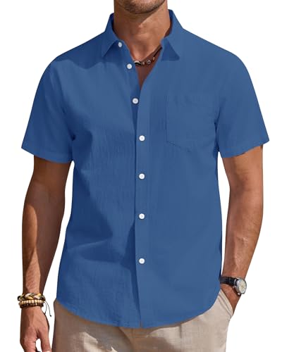 Alimens & Gentle Leinenhemd Herren Kurzarm Hemd Männer Leinen Shirt Regular Fit Freizeithemden Sommer Strand Tshirt von Alimens & Gentle