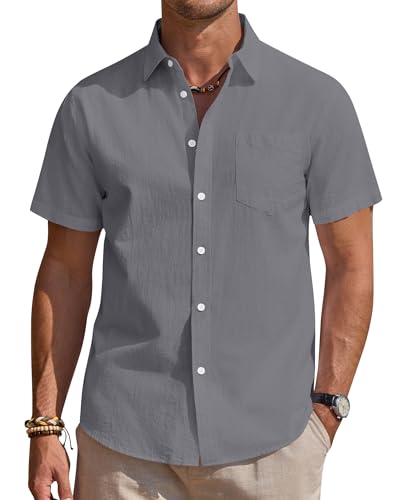 Alimens & Gentle Leinenhemd Herren Kurzarm Hemd Männer Leinen Shirt Regular Fit Freizeithemden Sommer Strand Tshirt von Alimens & Gentle
