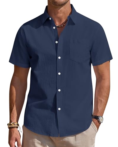 Alimens & Gentle Leinenhemd Herren Kurzarm Hemd Männer Leinen Shirt Regular Fit Freizeithemden Sommer Strand Tshirt von Alimens & Gentle