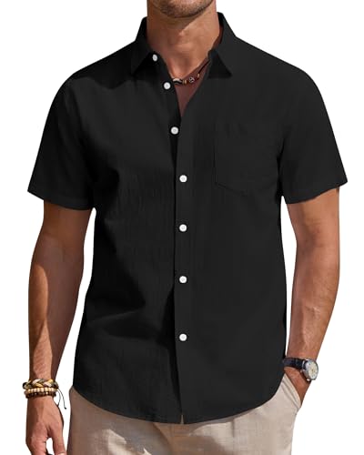 Alimens & Gentle Leinenhemd Herren Kurzarm Hemd Männer Leinen Shirt Regular Fit Freizeithemden Sommer Strand Tshirt von Alimens & Gentle