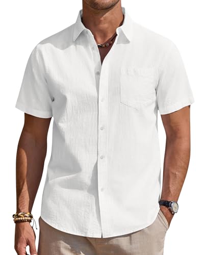 Alimens & Gentle Leinenhemd Herren Kurzarm Hemd Männer Leinen Shirt Regular Fit Freizeithemden Sommer Strand Tshirt von Alimens & Gentle