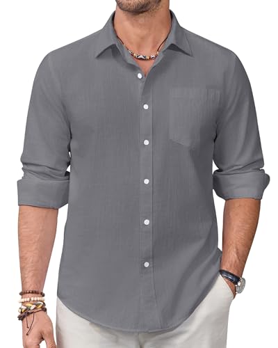 Alimens & Gentle Leinenhemd Herren Langarm Hemd Männer Baumwolle Leinen Shirt Regular Fit Freizeithemden Sommer Strand Tshirt von Alimens & Gentle