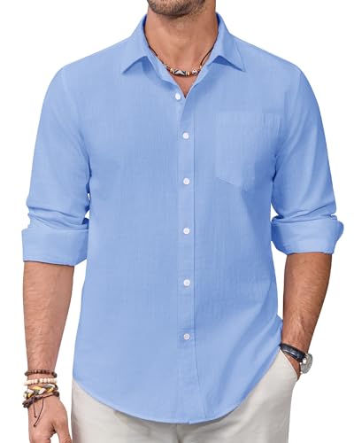 Alimens & Gentle Leinenhemd Herren Langarm Hemd Männer Baumwolle Leinen Shirt Regular Fit Freizeithemden Sommer Strand Tshirt von Alimens & Gentle