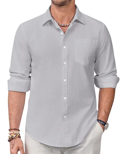 Alimens & Gentle Leinenhemd Herren Langarm Hemd Männer Baumwolle Leinen Shirt Regular Fit Freizeithemden Sommer Strand Tshirt von Alimens & Gentle