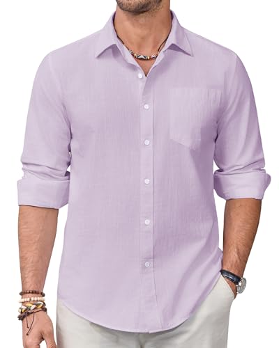 Alimens & Gentle Leinenhemd Herren Langarm Hemd Männer Baumwolle Leinen Shirt Regular Fit Freizeithemden Sommer Strand Tshirt von Alimens & Gentle