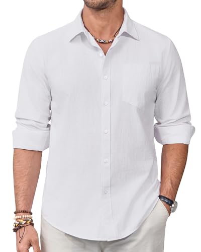 Alimens & Gentle Leinenhemd Herren Langarm Hemd Männer Baumwolle Leinen Shirt Regular Fit Freizeithemden Sommer Strand Tshirt von Alimens & Gentle