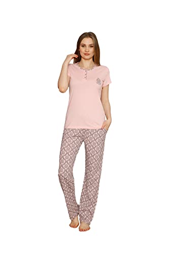 Alimer 2531 Damen Schlafanzug Baumwolle Pyjama 2-TLG Set (Lachsfarben (2531), L) von Alimer