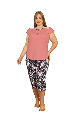 Alimer 2590 Schlafanzug Damen Kurz große Größen Hausanzug Pyjama Set Plus Size Sleepwear (XL, Dunkelrosa (Capri 2590)) von Alimer