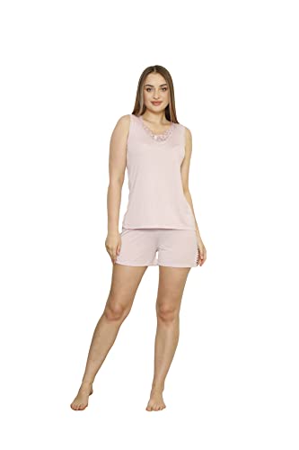 Alimer 2596 Kurzes Pyjamaset Zweiteiliger Schlafanzug Top und Kurze Hosen (XL, Dunkelrosa (2596)) von Alimer