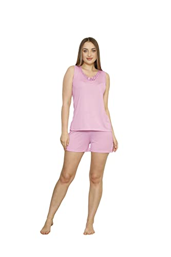 Alimer 2596 Kurzes Pyjamaset Zweiteiliger Schlafanzug Top und Kurze Hosen (XXL, Rosa (2596)) von Alimer