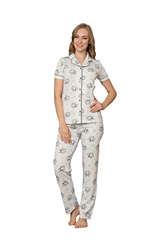 Alimer Damen Kurzarm-Pyjama Schlafanzug Baumwolle Pyjama Set (XXL, Hellblau (2525)) von Alimer