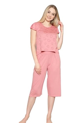 Alimer Damen Kurzes Schlafanzug Zweiteiliger Capri Pyjama Set Top Kurze Hosen Short (L, Lachsfarben (Capri 2574)) von Alimer