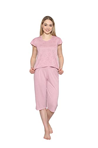 Alimer Damen Kurzes Schlafanzug Zweiteiliger Capri Pyjama Set Top Kurze Hosen Short (XL, Dunkelrosa (Capri 2574)) von Alimer