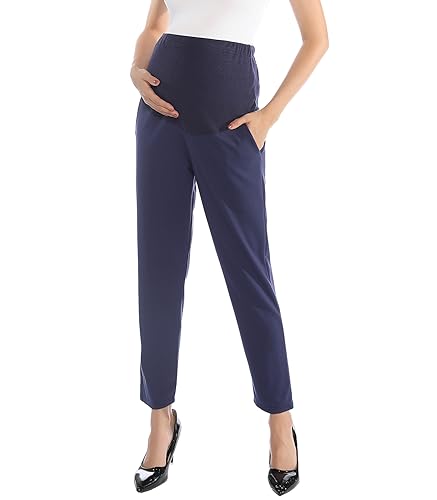 Schwangerschaftshose, bequem, Stretch, Überbauchhose, Damen, Leger, Capris, für Arbeit - Blau - 36-38 von Alina Mae Maternity