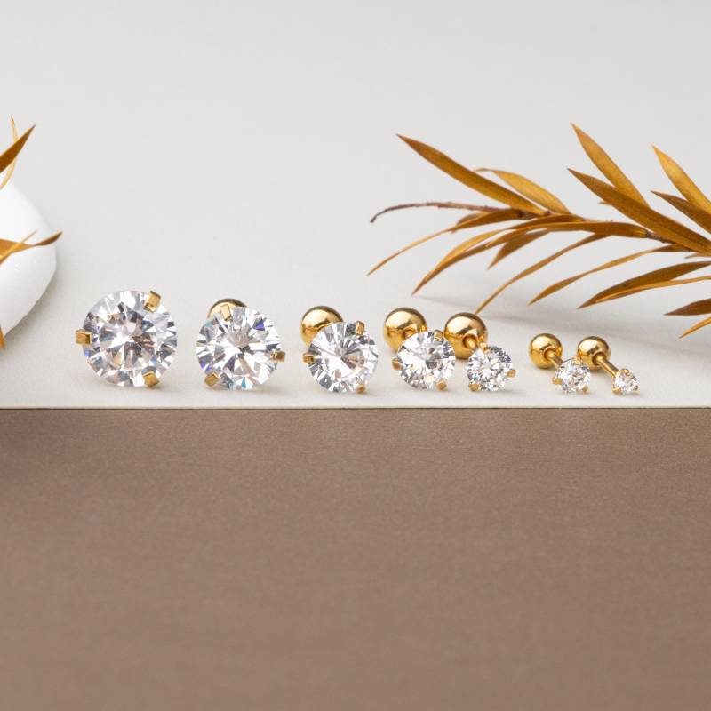 2-8mm Round Cz Earrings, Tiny Diamond Earrings, Titanium Steel Cz Earrings, Gemstone Screw Back Earrings, Wedding Earrings, Stacking Earrings von AlinaChicJewelry