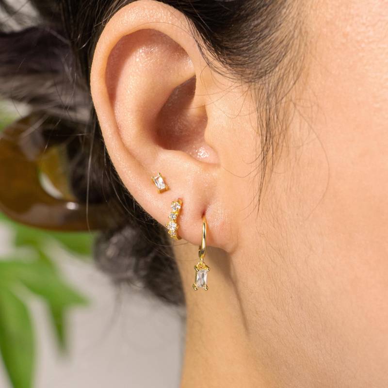 Baguette Cz Dangle Hoop Earrings, Baguette Cz Earring Set By Alina, Small Huggie Earrings, Stacking Earrings, Geometric Earrings von AlinaChicJewelry