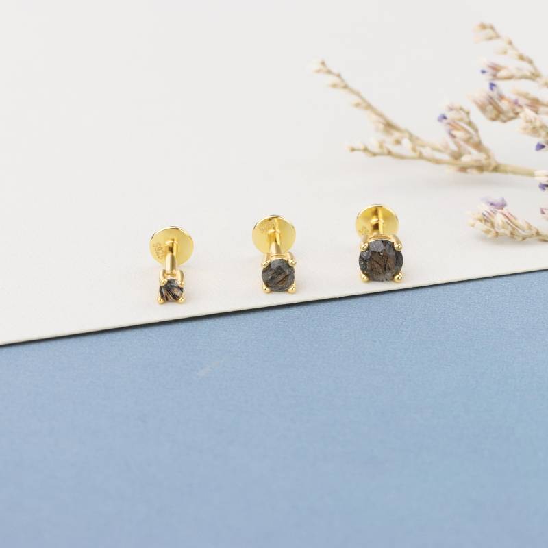 Black Rutilated Quartz Earrings, 2/3/4mm Round Gemstone Earrings von AlinaChicJewelry