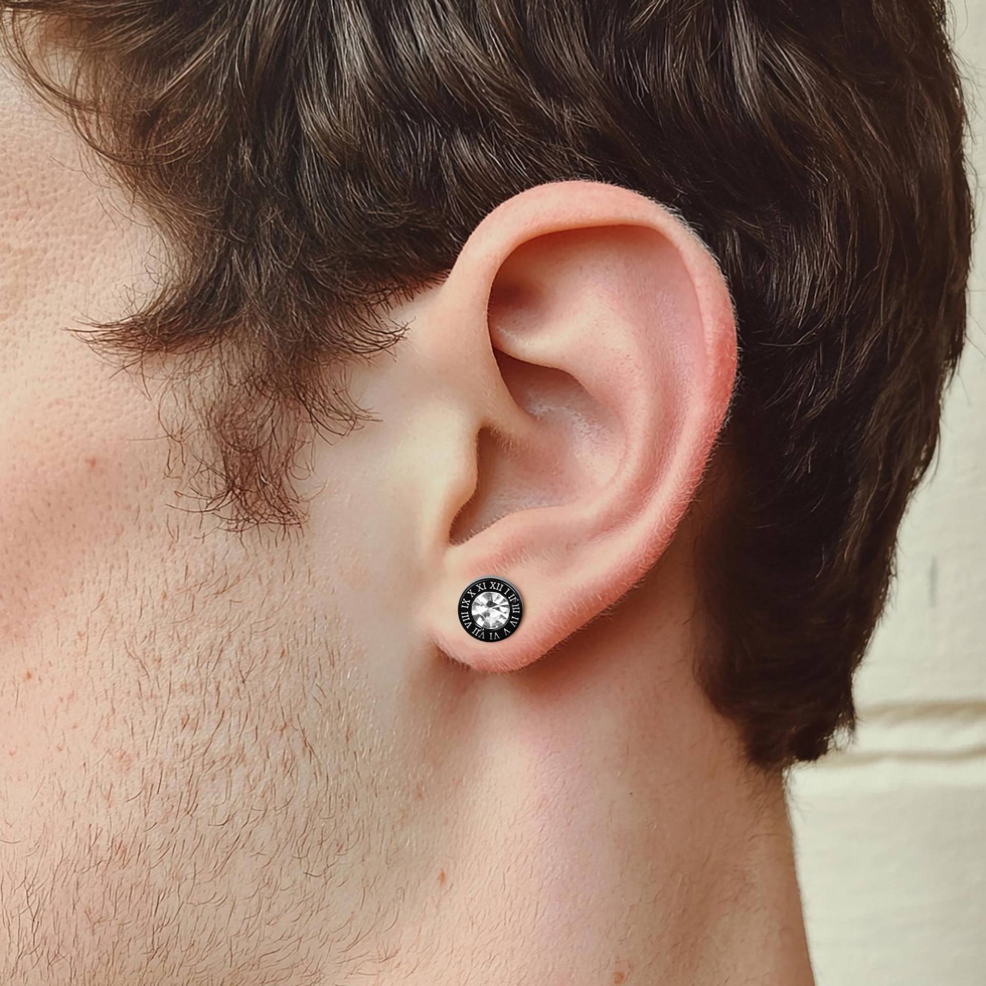 Roman Numerals Cz Stud Earrings, Round Mens Earrings, Punk Earrings, Titanium Steel Earrings, Party Earrings, Black Earrings, Hip Hop Earrings von AlinaChicJewelry