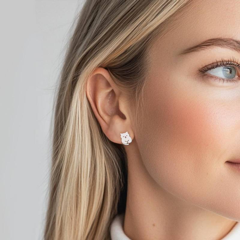 Stainless Steel Cute Kitty Cat Stud Earrings, Cat Lady Lover Gift, Animal Earrings, Silver Earrings, Cartilage Earrings von AlinaChicJewelry