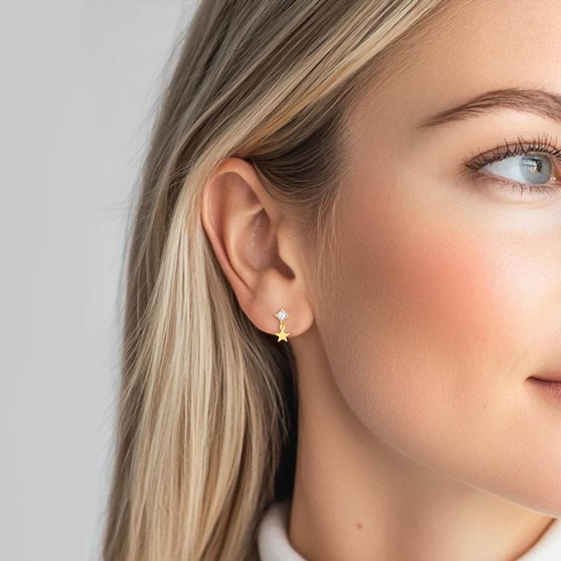 Star Dangle Stud Earrings, Tiny Cz Drop Earrings in Sterling Silver, Sunburst Charm Celestial von AlinaChicJewelry