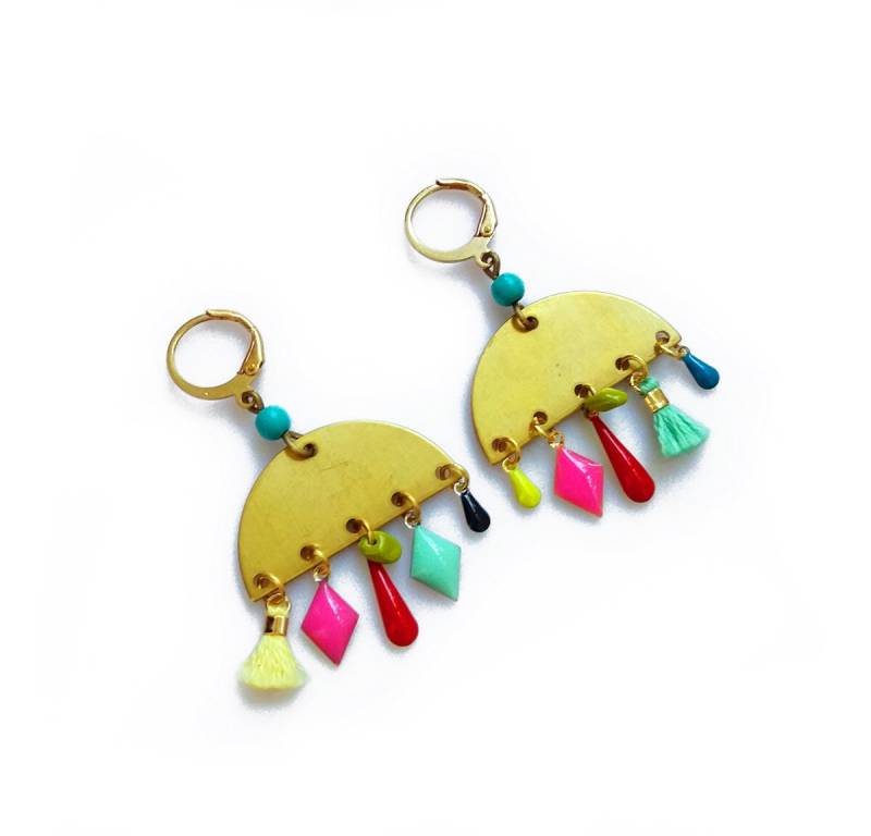 Bunte Drop-Dangle Ohrringe, Semicircle Tassel Ohrringe von AlinaandT