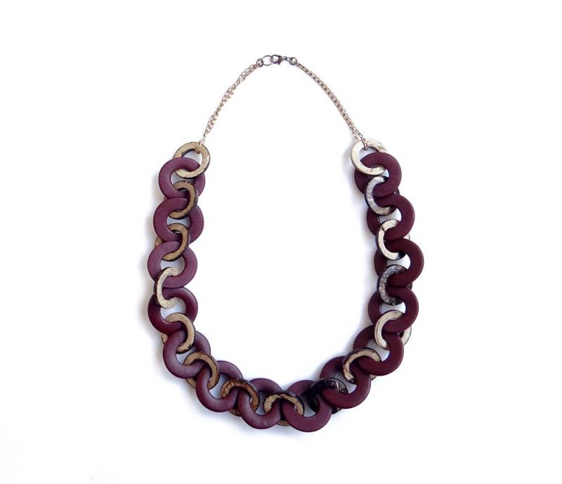 Dunkle Rote Kette Link, Holz Und Fimo-Anweisung Halskette von AlinaandT