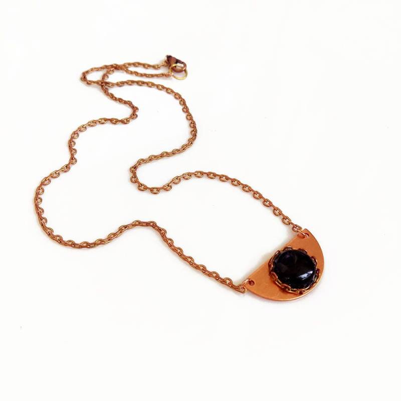Kupfer Halbkreis Halskette Boho Anhänger Onyx von AlinaandT
