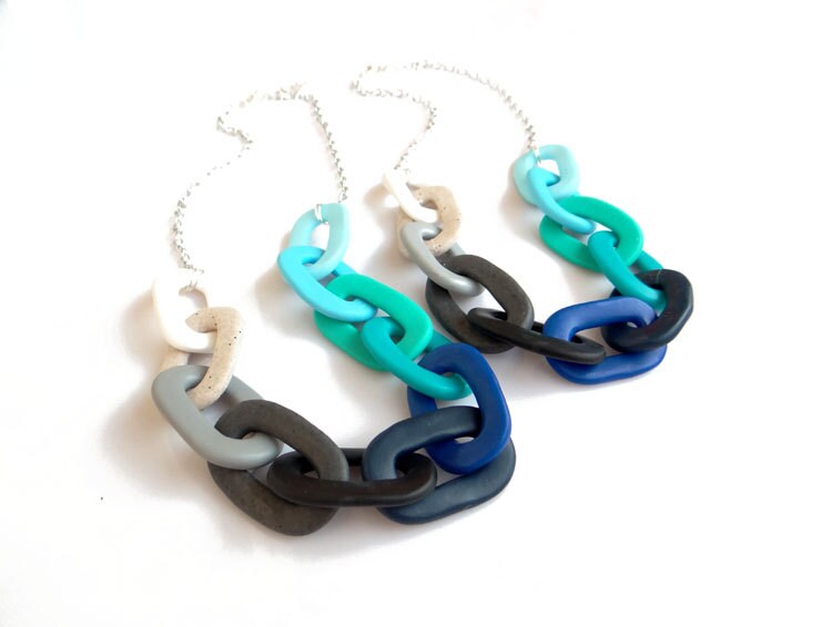 Ombre Blaue Statement Halskette, Oversized Kette Gliederkette von AlinaandT