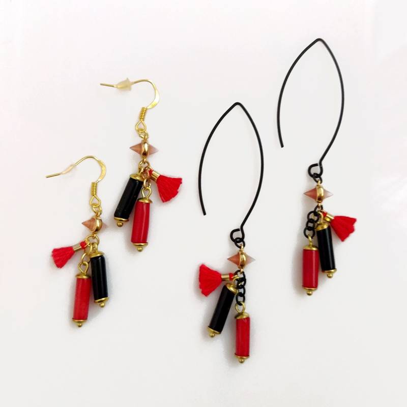 Rote Quasten Ohrringe Statement Ohrringe Mit Schwarzer Onyx Und Koralle Edelstein von AlinaandT