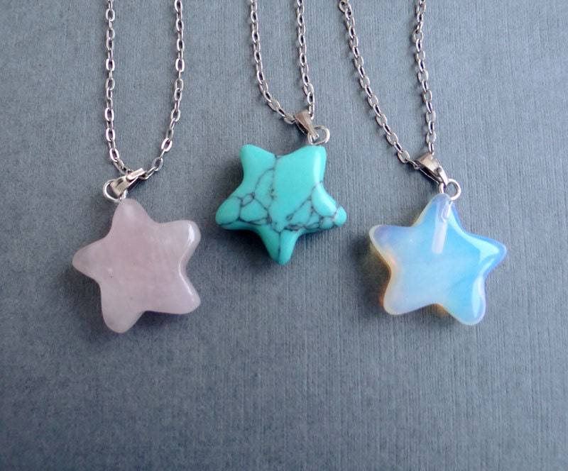 Stein Stern Halskette Opal, Türkis, Rosaquarz von AlinaandT