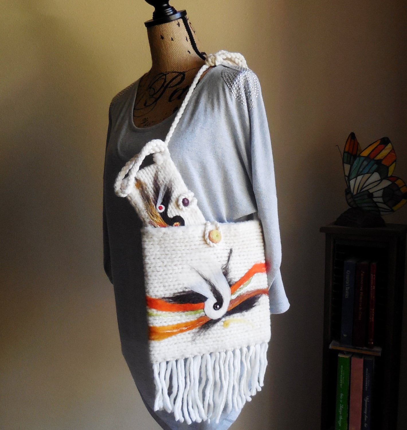 Geldbeutel... Boho Paradise...kombi Mit Beutel... Gestrickte Geldbörse... Nadelgefilztes Design von AlinasArt