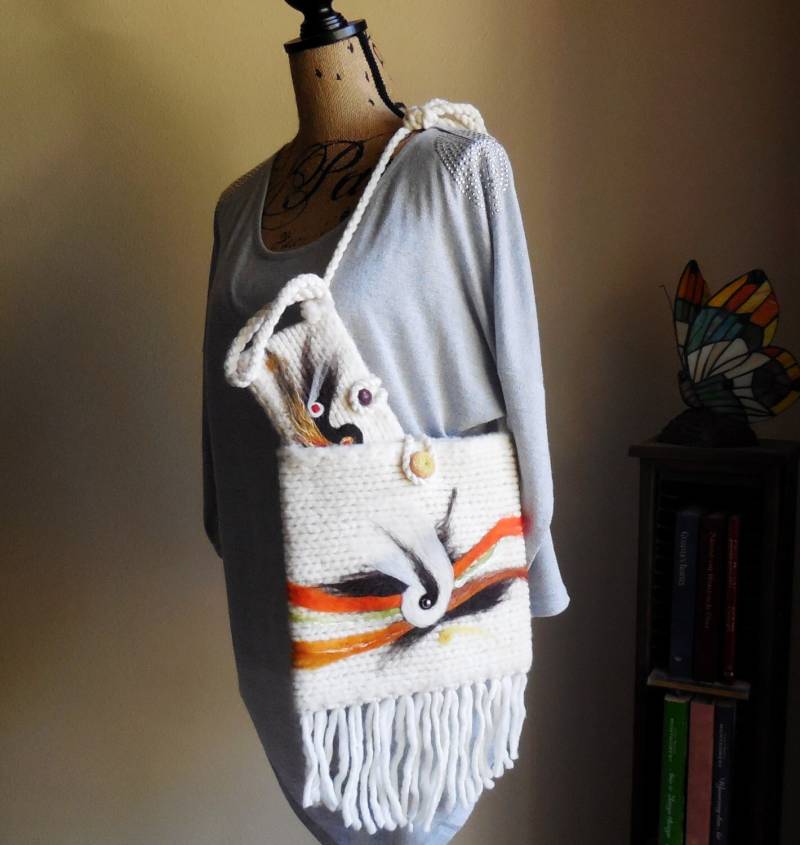 Geldbeutel... Boho Paradise...kombi Mit Beutel... Gestrickte Geldbörse... Nadelgefilztes Design von AlinasArt