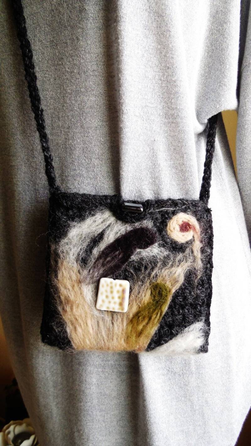 Messenger-stil Handtasche, Kleine Über Die Schulter Erdtönen... Smartphone-Hülle... Tragbare Textilkunst... Elegante... Ooak von AlinasArt